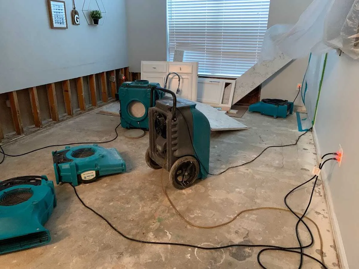 Dehumidifier in flood-cut room for Water Damage Restoration in Hilliard